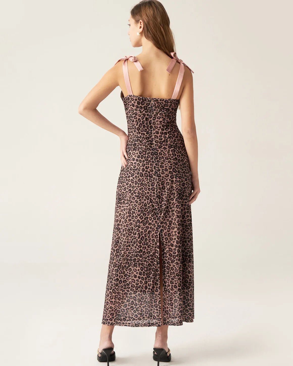 Brown Leopard Sweetheart Neck Slip Maxi Dress
