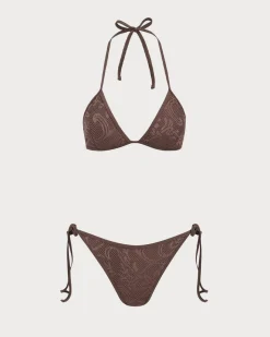 Brown Mesh Bikini Three Piece Suit