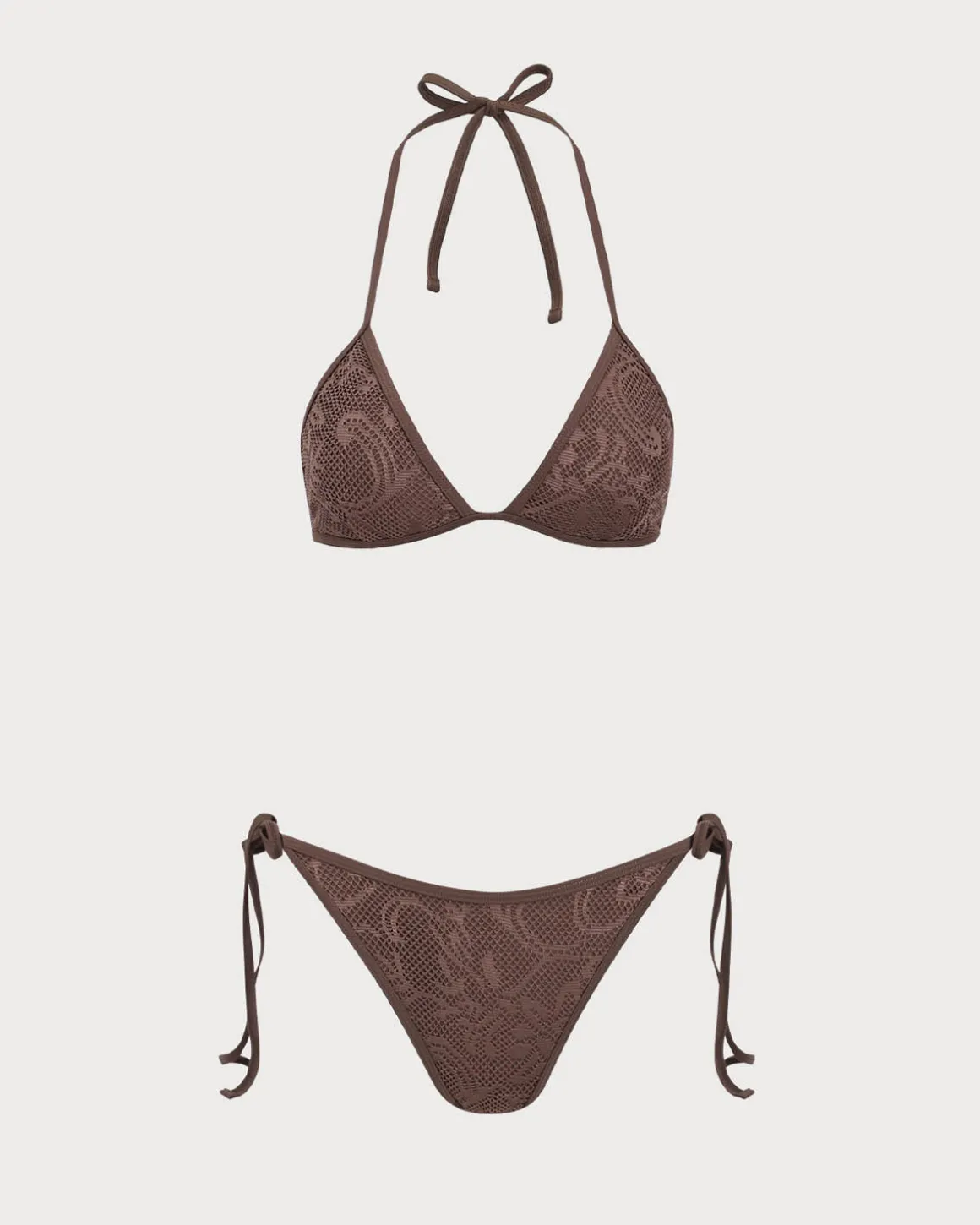 Brown Mesh Bikini Three Piece Suit