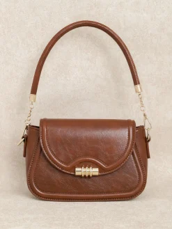Brown Metal Buckle Flap Bag