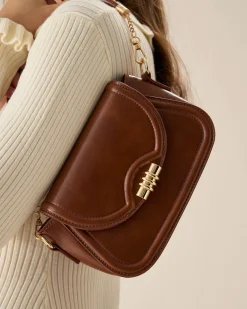Brown Metal Buckle Flap Bag