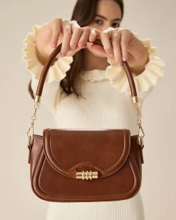 Brown Metal Buckle Flap Bag