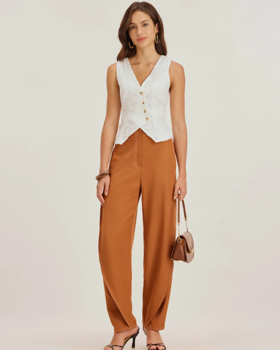 Brown Pegged Straight Pants