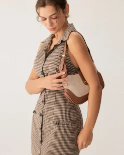 Brown Plaid Button Sleeveless Mini Dress