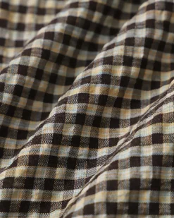 Brown Plaid Shirred Slip Midi Dress