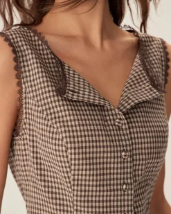 Brown Plaid Single Breasted Vest