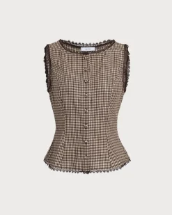 Brown Plaid Single Breasted Vest