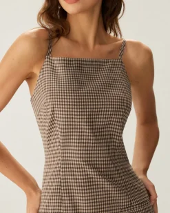 Brown Plaid Slip Mini Dress