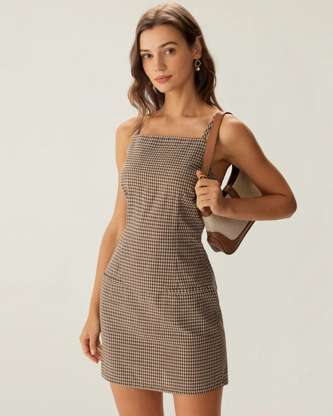 Brown Plaid Slip Mini Dress