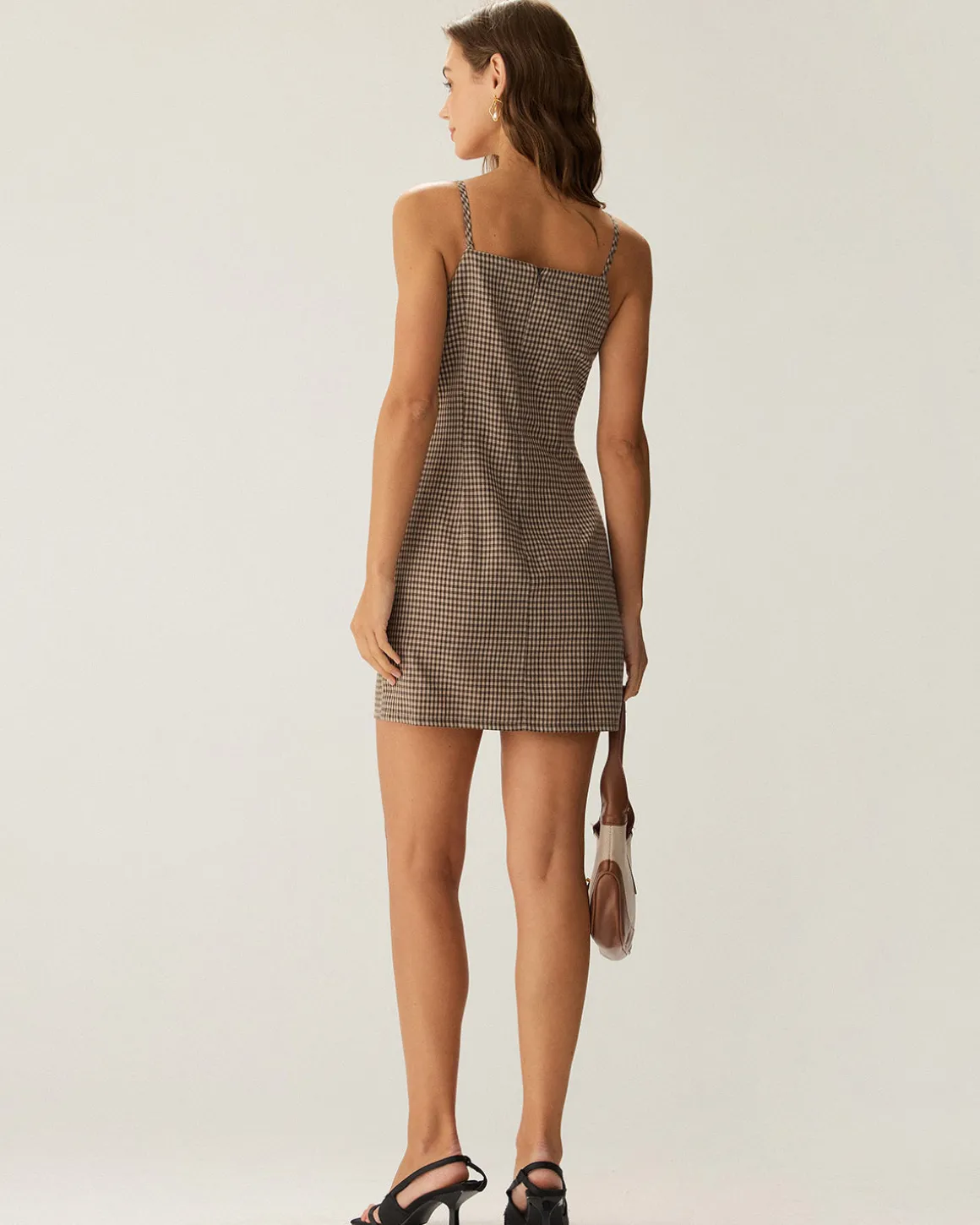 Brown Plaid Slip Mini Dress