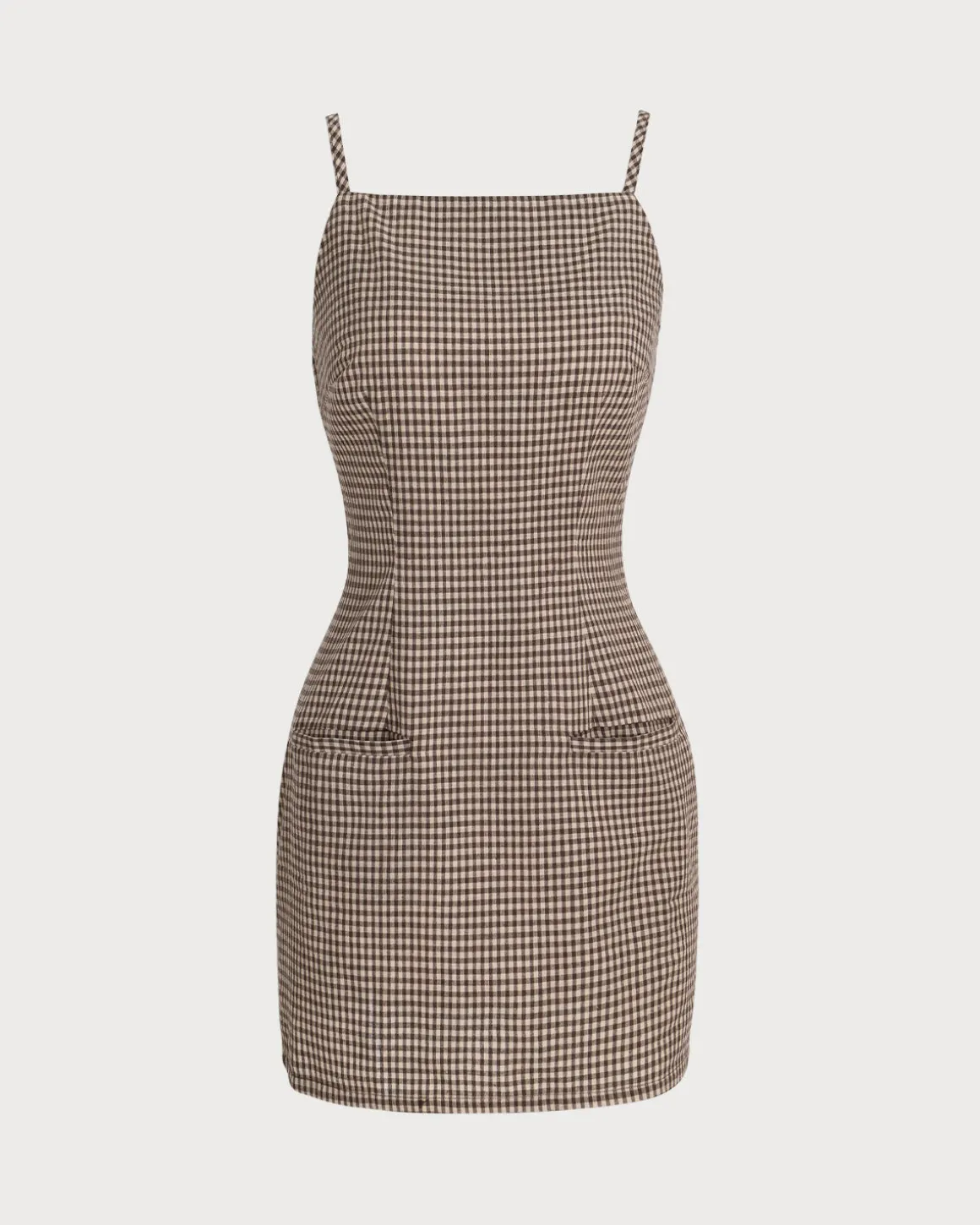Brown Plaid Slip Mini Dress