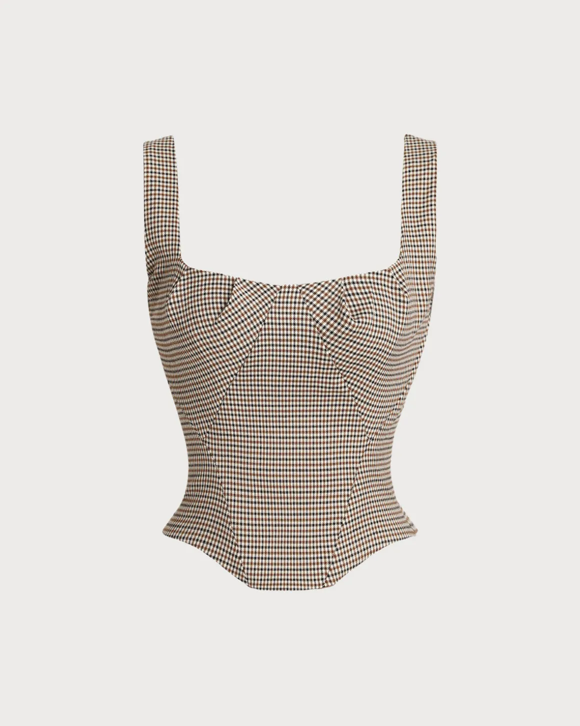 Brown Plaid Square Neck Cami Top