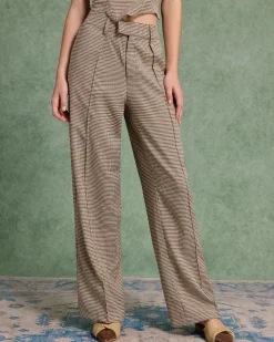 Brown Plaid Straigh Pants