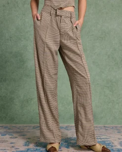 Brown Plaid Straigh Pants
