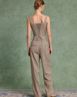 Brown Plaid Straigh Pants