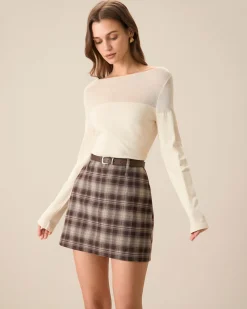 Brown Plaid Straight Mini Skirt