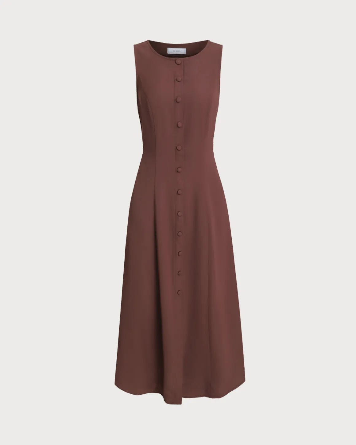 Brown Round Neck Button Sleeveless Maxi Dress