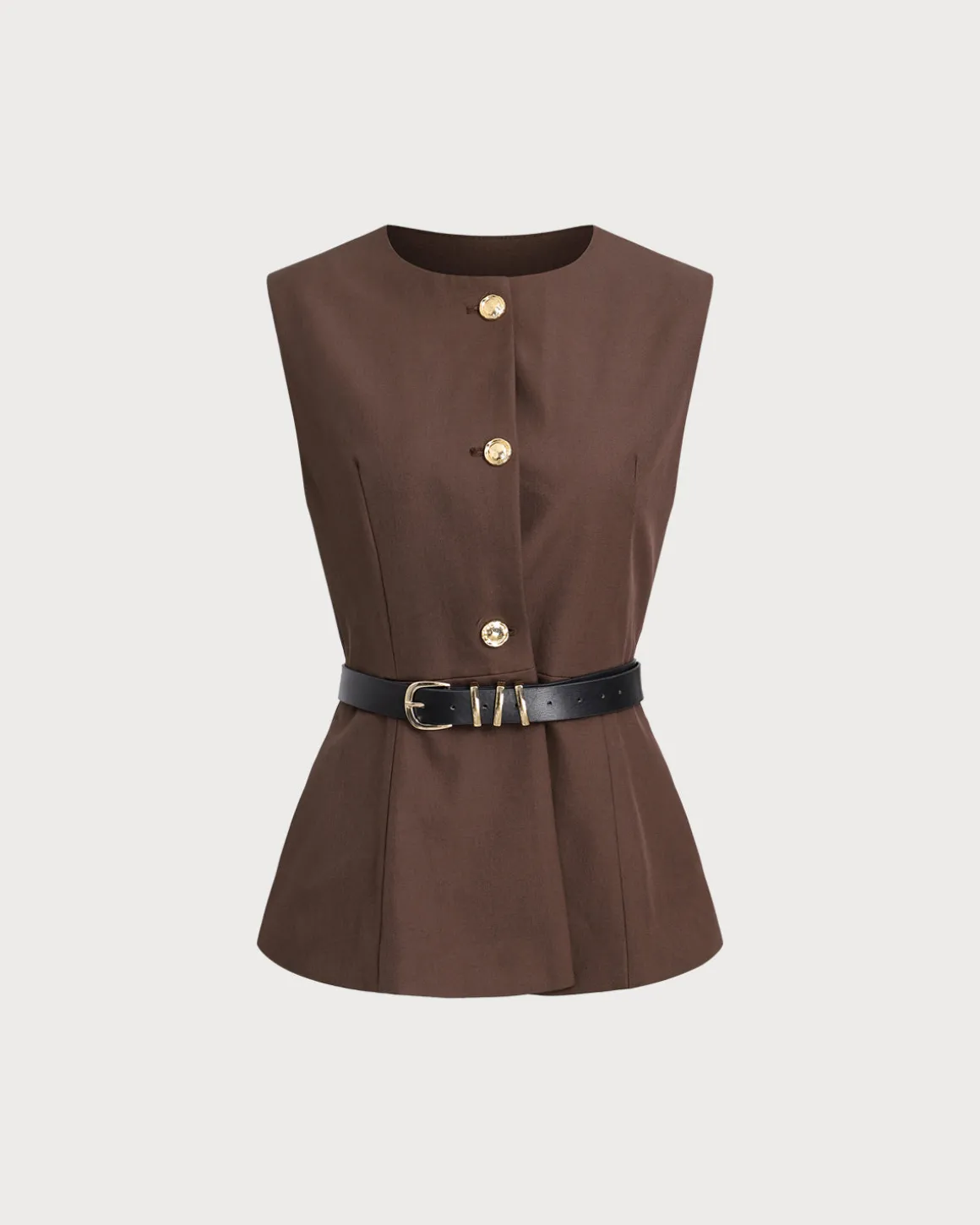 Brown Round Neck Button Vest