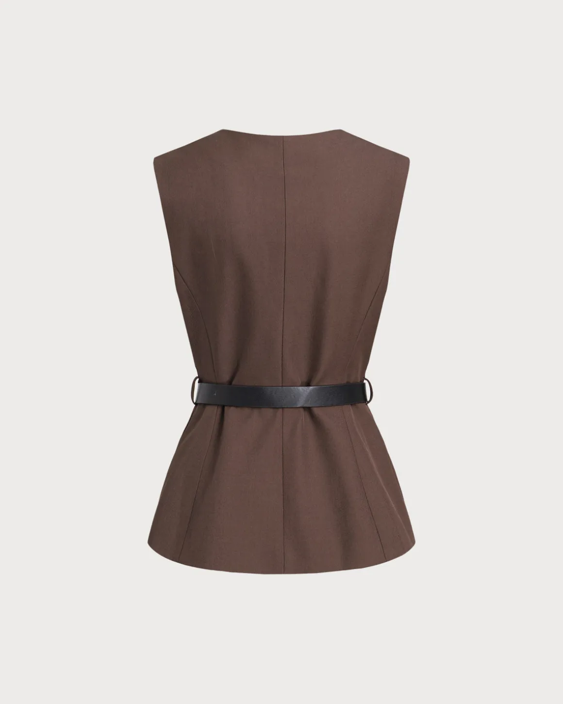 Brown Round Neck Button Vest