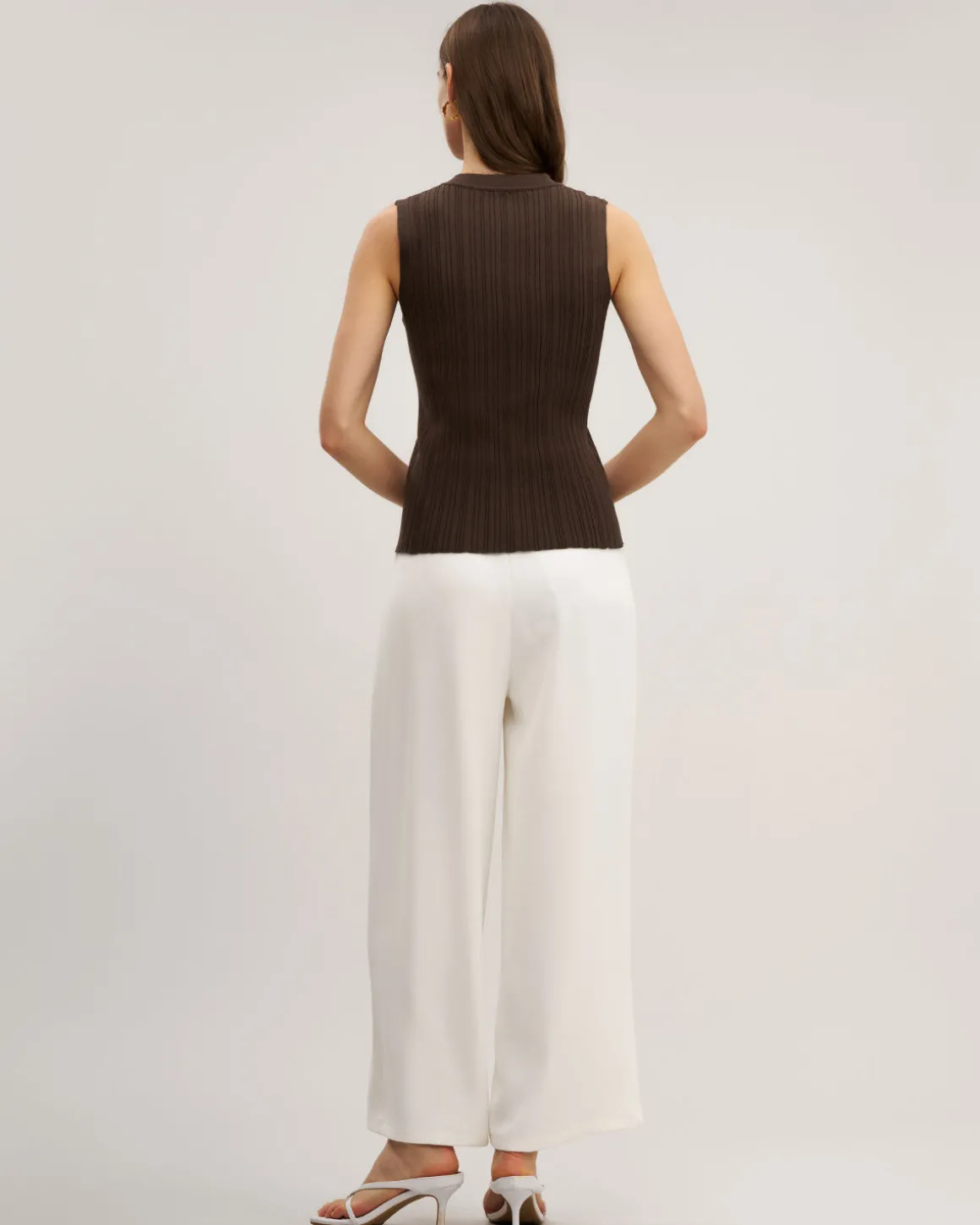 Brown Round Neck Knit Tank Top