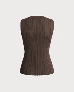 Brown Round Neck Knit Tank Top
