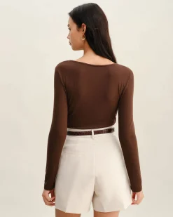 Brown Round Neck Slim Knit Tee