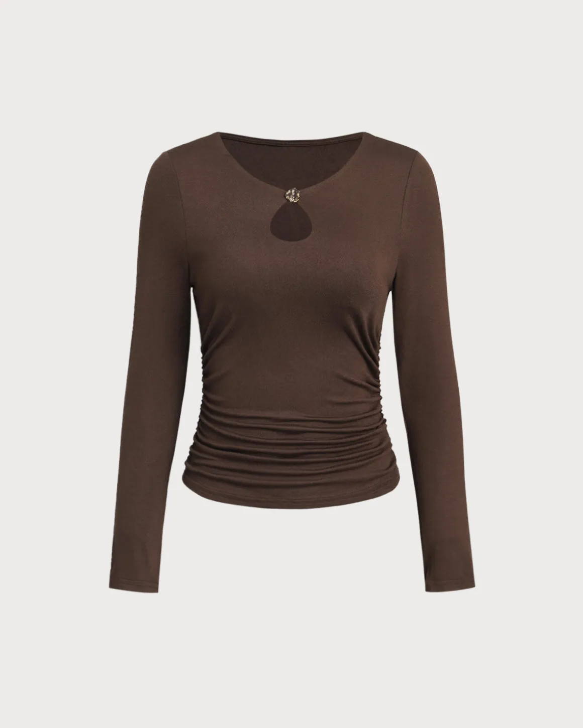 Brown Round Neck Slim Knit Tee
