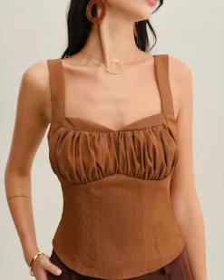 Brown Ruched Shirred Cami Top