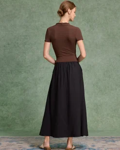 Brown Ruched Slim Knit Tee