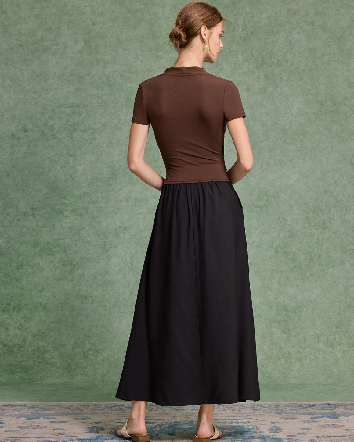 Brown Ruched Slim Knit Tee