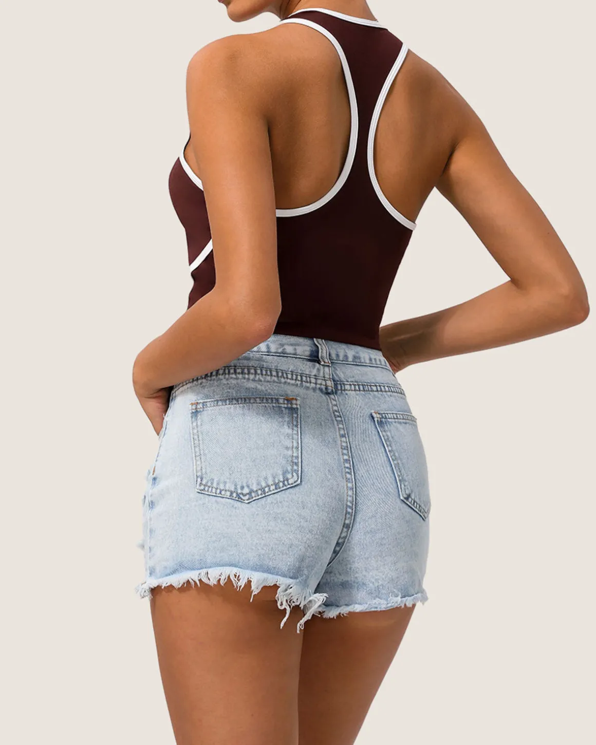 Brown Scoop Neck Yoga Tank Top - Light Support