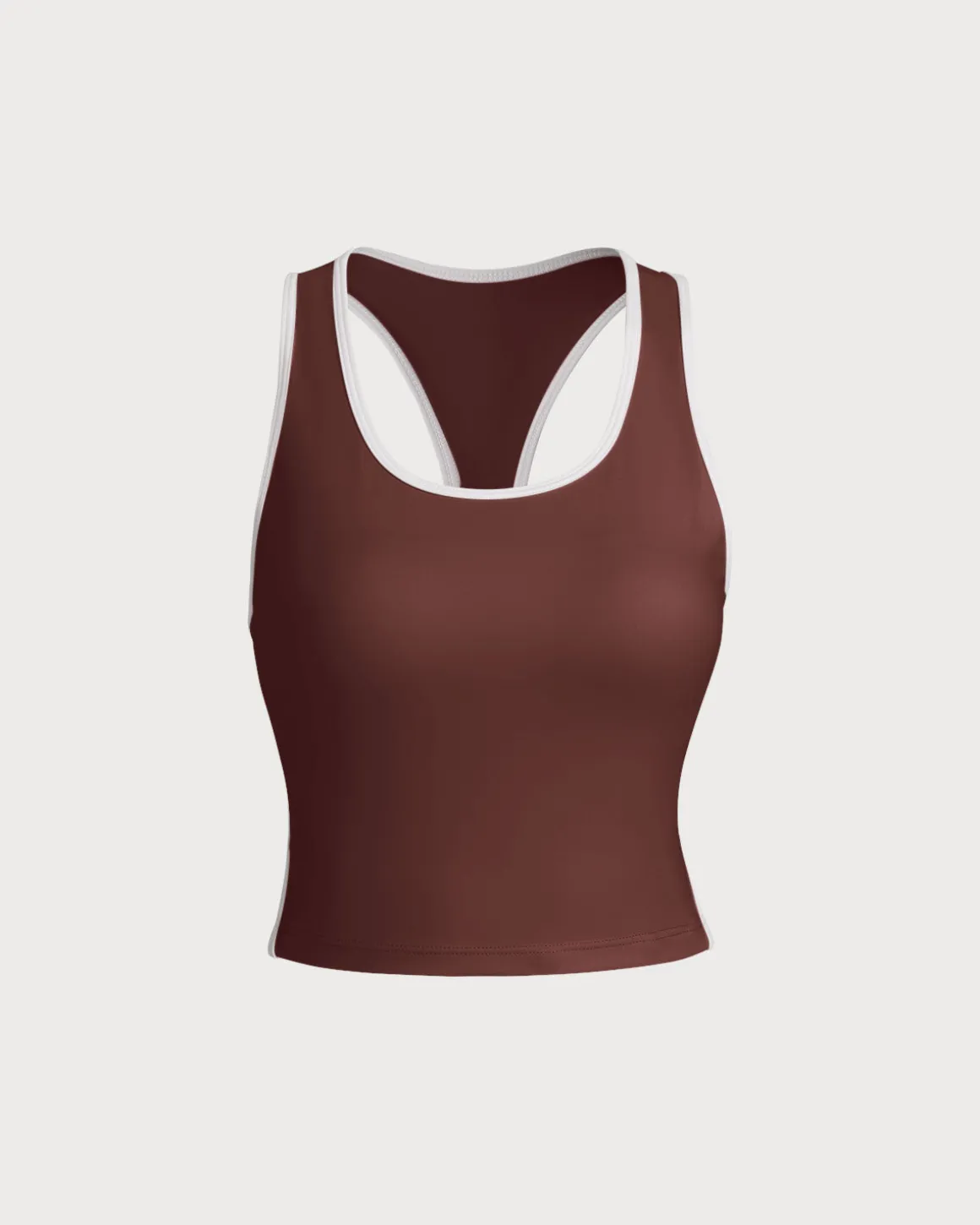 Brown Scoop Neck Yoga Tank Top - Light Support