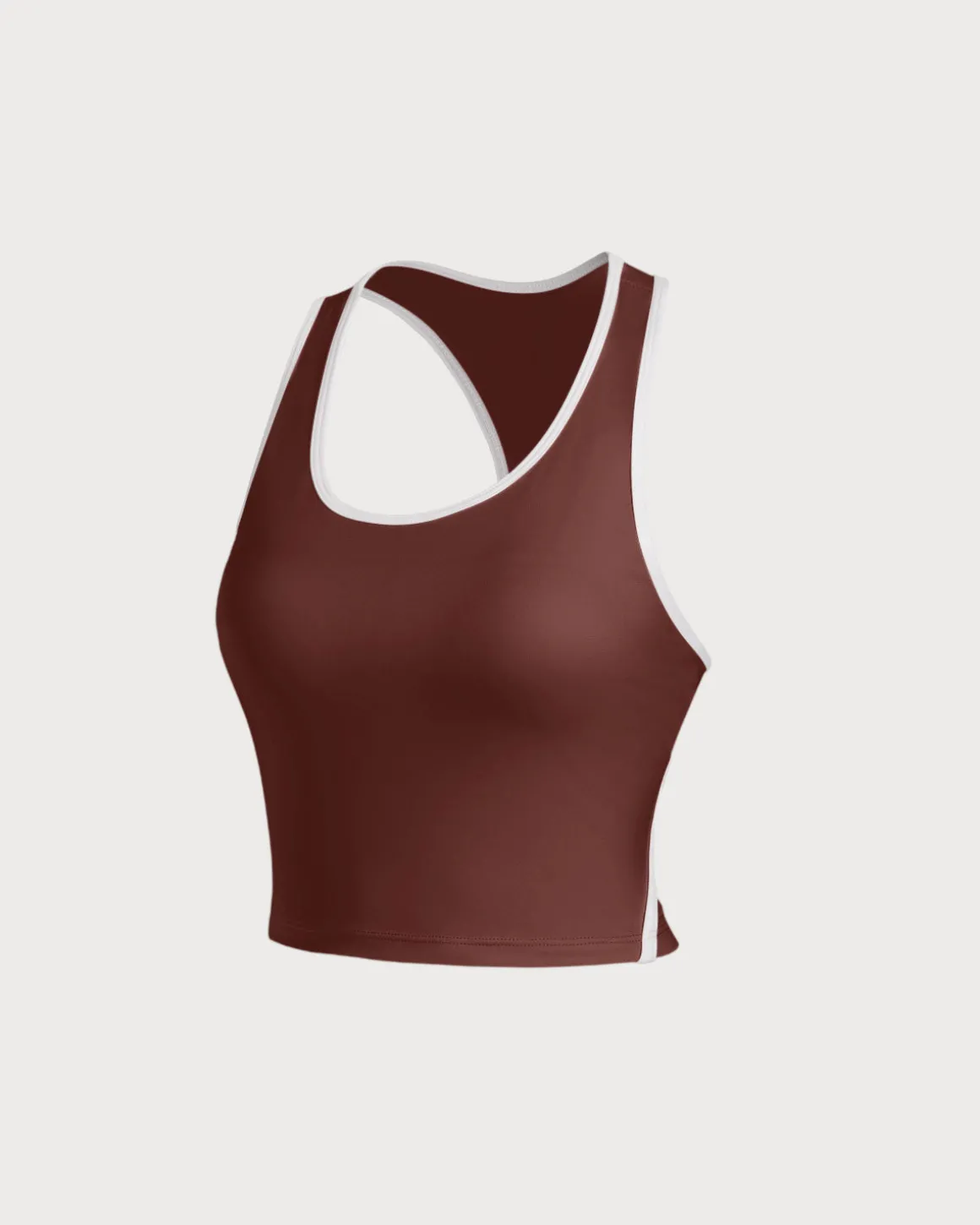 Brown Scoop Neck Yoga Tank Top - Light Support