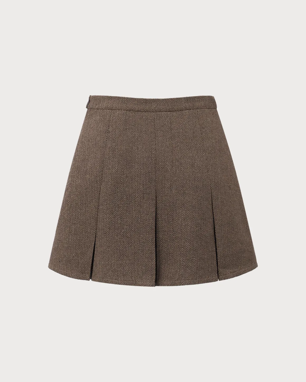 Brown Striped Pleated Mini Skirt