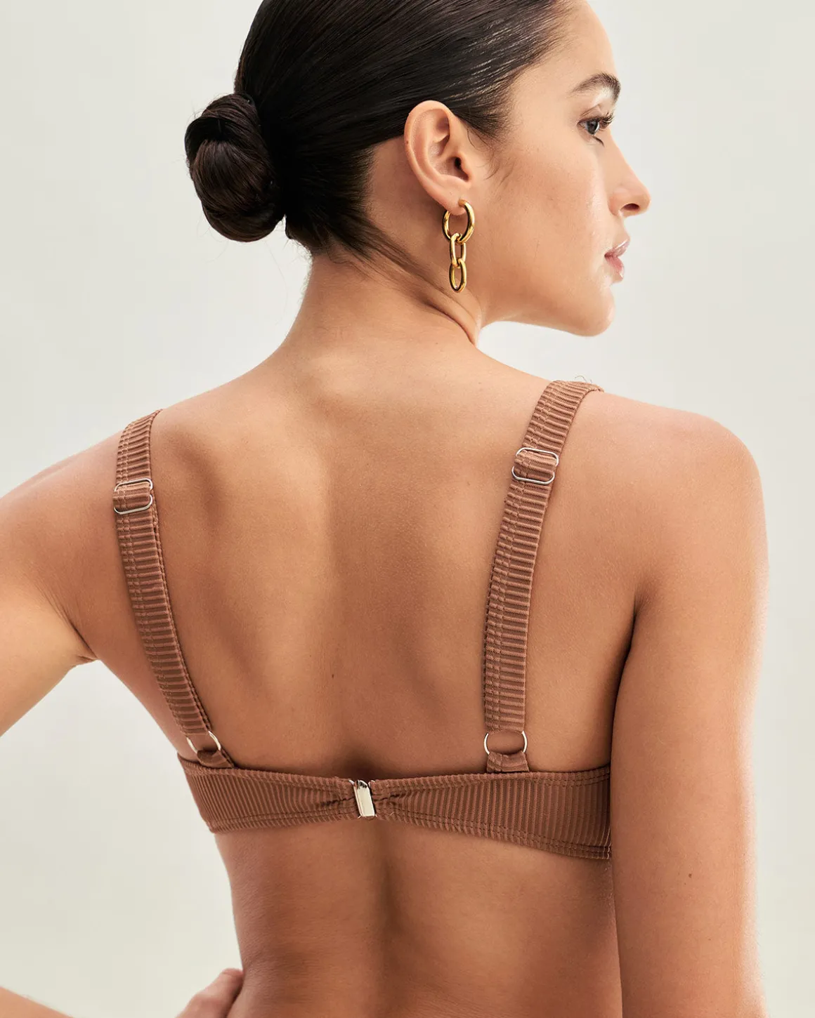 Brown Striped Triangle Bikini Set