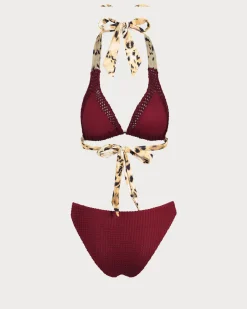 Burgundy Contrast Crochet Bikini Set