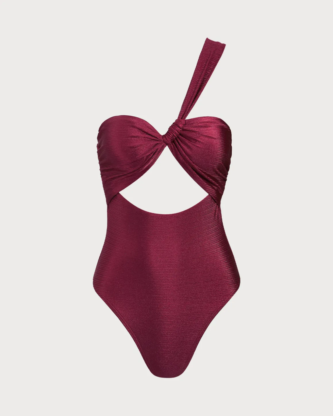 Burgundy Glitter One-Strap Cutout Swimsuit