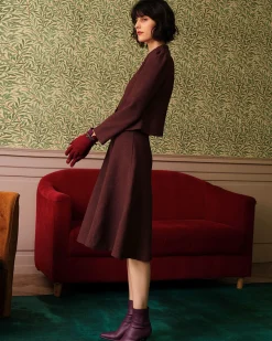 Burgundy High Waisted Tweed Skirt