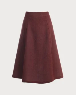 Burgundy High Waisted Tweed Skirt