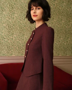Burgundy Retro Single-breasted Tweed Jacket
