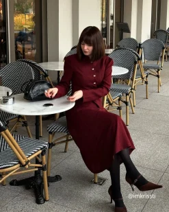 Burgundy Retro Single-breasted Tweed Jacket