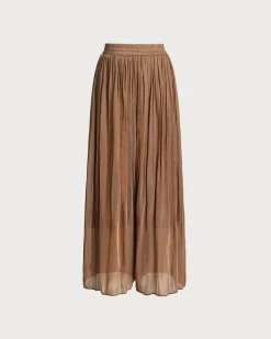 Caramel Elastic Waist Ruched A-Line Skorts