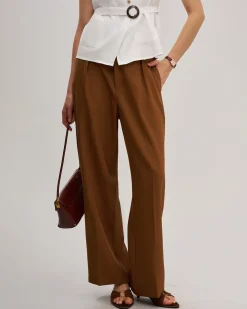 Caramel Elastic Waist Straight Pants