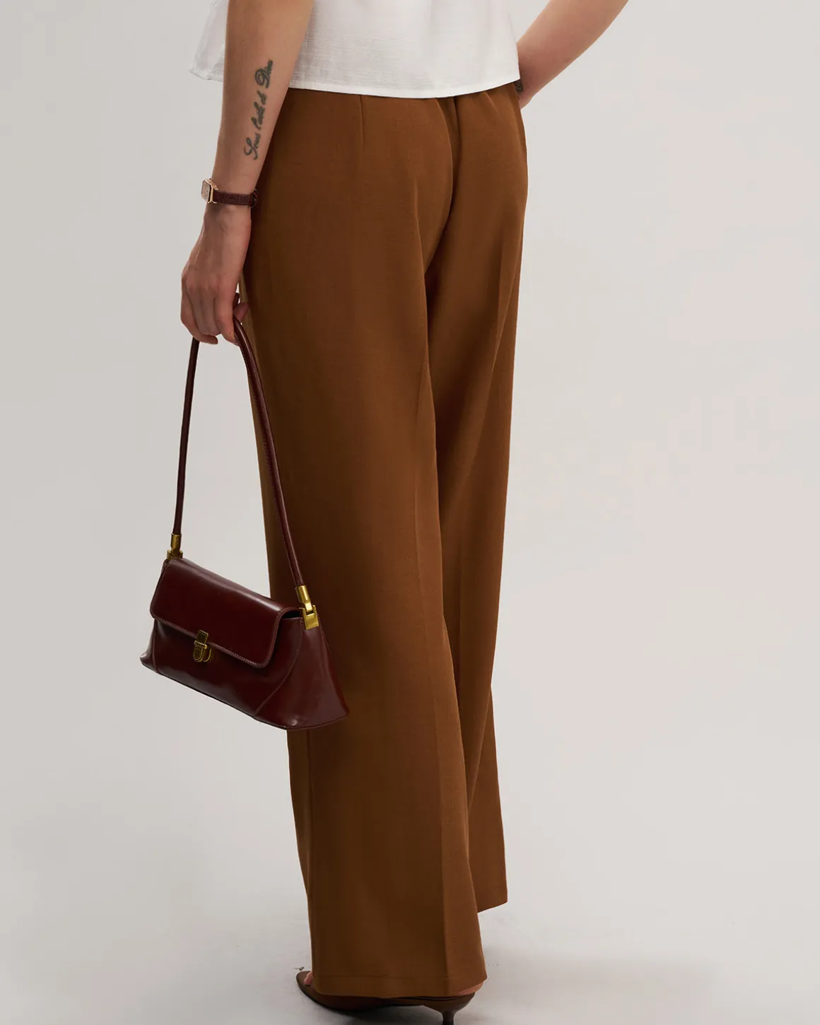 Caramel Elastic Waist Straight Pants