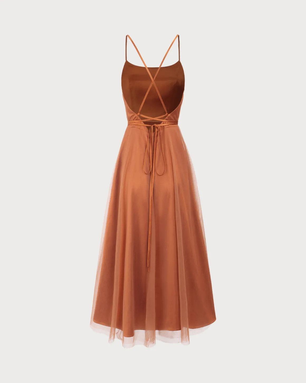 Caramel Mesh Flowy Slip Midi Dress