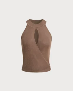 Coffee Cutout Knit Tank Top
