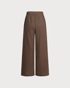 Coffee Elastic Waist Wide Leg Pants