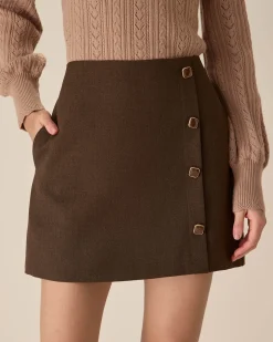 Coffee High-waisted Button Mini Skirt
