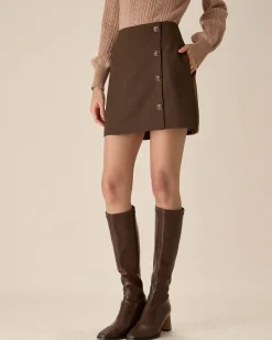 Coffee High-waisted Button Mini Skirt