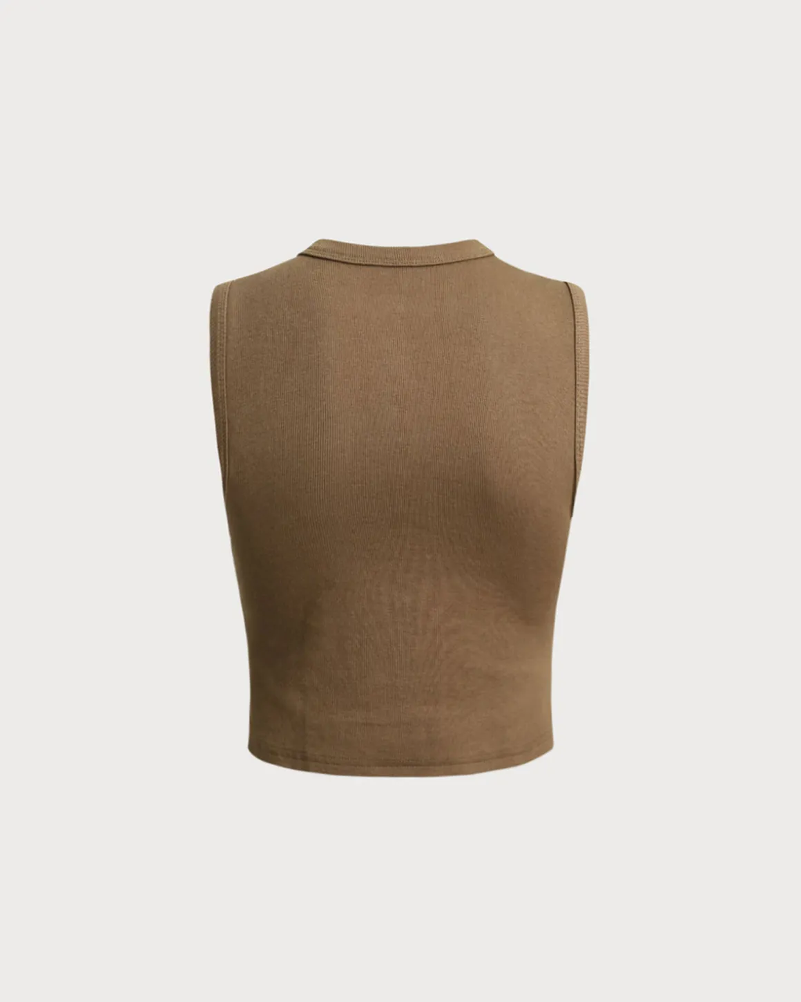 Coffee Round Neck Knit Tank Top